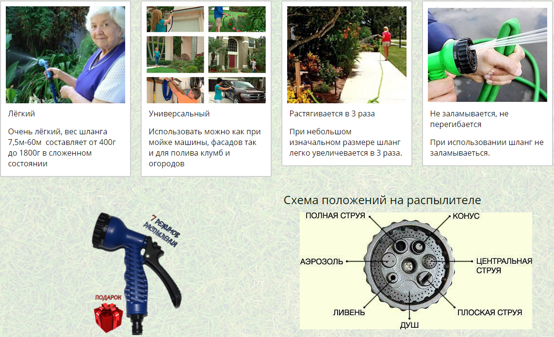 Шланг для полива X HOSE 60 м с распылителем, садовый шланг, поливочный шланг для сада