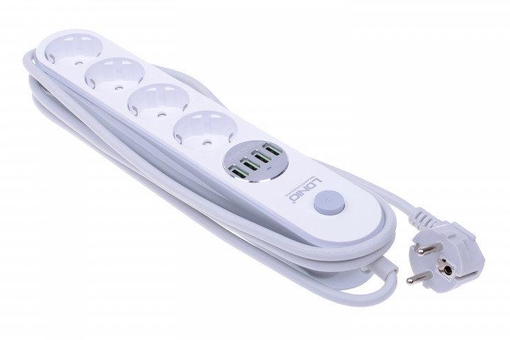 Сетевой фильтр удлинитель с USB выходами 4x220V и 4xUSB длина 2 м. LDNIO