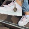 Женские кроссовки NIKE DUNK , натуральная кожа , белые с розовыми вставками