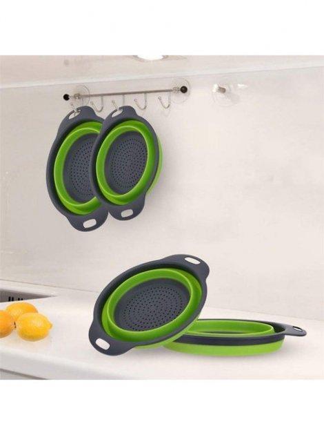 Дуршлаг силиконовый складной 2 шт в комплекте (большой + маленький) Collapsible filter baskets, зеленый