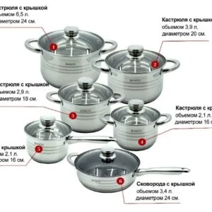 Набор посуды, кастрюль из нержавеющей стали из 12 предметов Banoo BN-5001