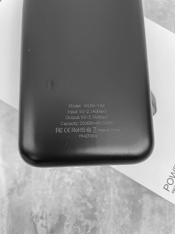 Мощный PowerBank WUW Y94 20000 mAh / Портативный внешний аккумулятор черный