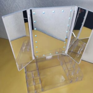 Тройное зеркало с LED подсветкой и подставкой для косметики, органайзер для косметики