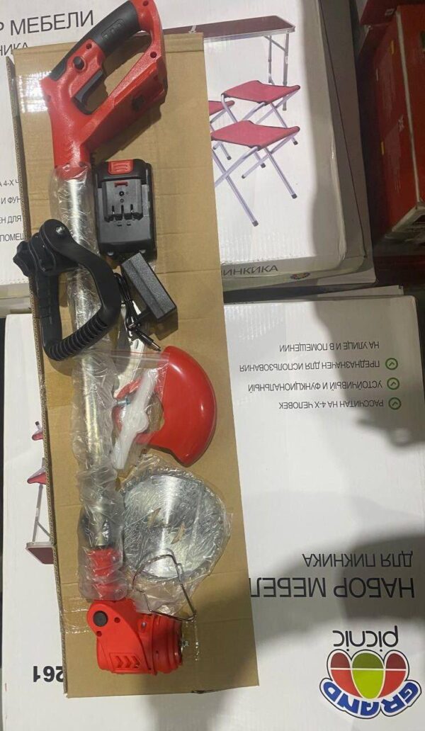 Газонокосилка триммер для стрижки травы аккумуляторный с фрезами
