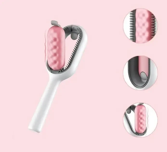 Щетка для вычесывания шерсти домашних животных 4 в 1 Pet Cleaning Comb с массажем и чисткой вещей Pink W28