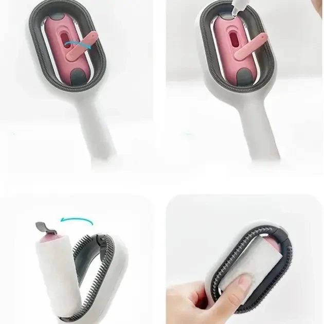 Щетка для вычесывания шерсти домашних животных 4 в 1 Pet Cleaning Comb с массажем и чисткой вещей Pink W28