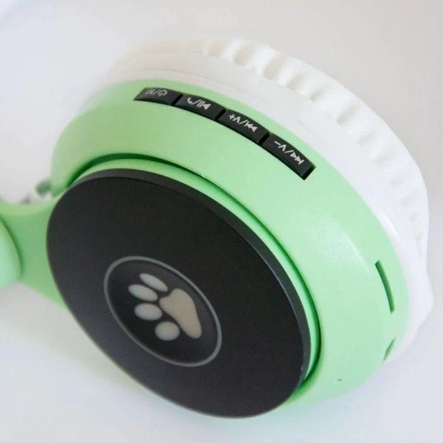 Беспроводные наушники "Кошачьи ушки" CatEar ST77M с подсветкой RGB Bluetooth MP3 плеер Green