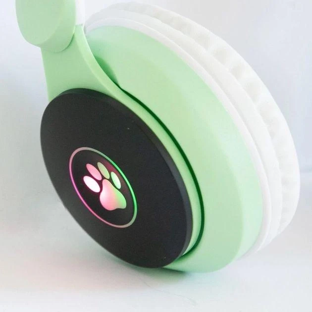 Беспроводные наушники "Кошачьи ушки" CatEar ST77M с подсветкой RGB Bluetooth MP3 плеер Green