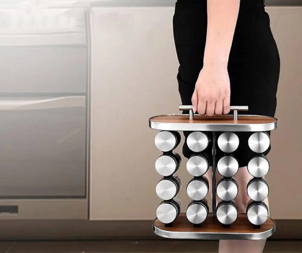 Набор для специй 16 емкостей Stainless steel and wood / Карусель для специй / Органайзер для хранения специй