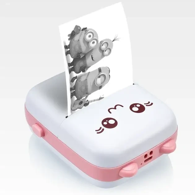 Портативный мини принтер 6 рулонов Mini Printer термопринтер карманный детский принтер термо принтер Розовый