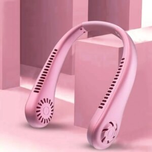 Портативный безлопастной мини-вентилятор на шею MM04 5 режимов охлаждения Розовый