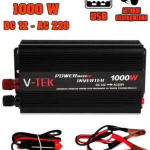 Преобразователь напряжения автомобильный V-TEK Power Maxx-SSK1000W, инвертор 12/220В, USB, охлаждение Черный