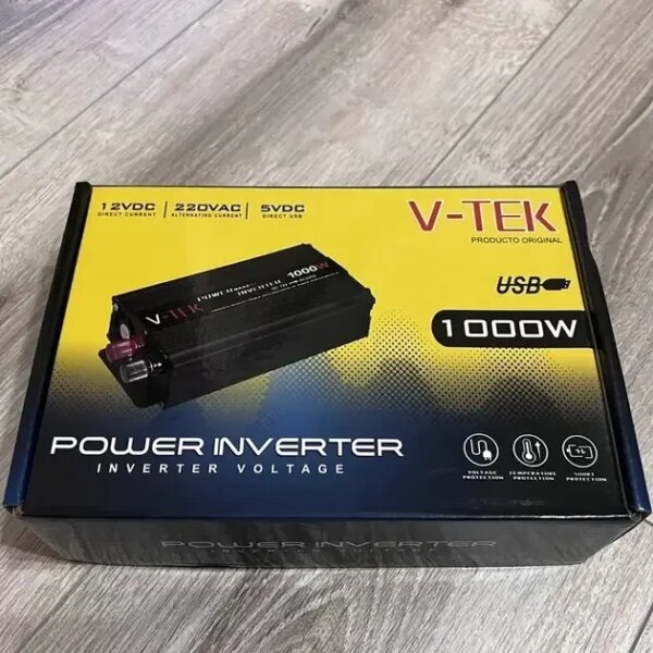 Преобразователь напряжения автомобильный V-TEK Power Maxx-SSK1000W, инвертор 12/220В, USB, охлаждение Черный