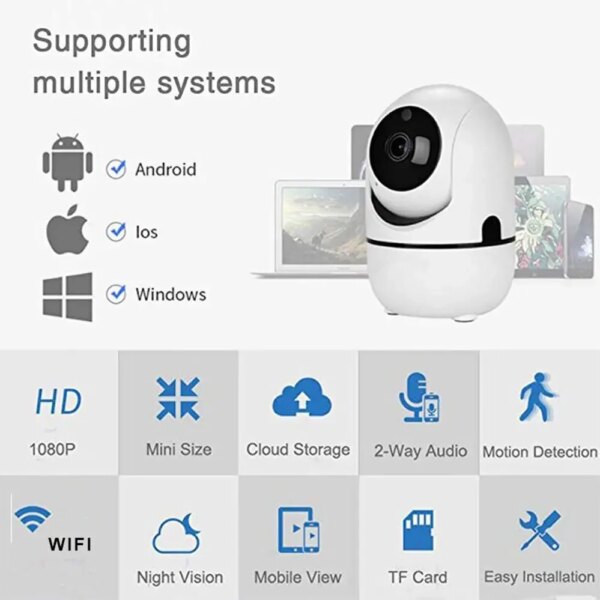 Беспроводная IP камера QC011 для видеонаблюдения дома Wifi поворотная со звуком и ночным видением