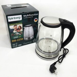 Электрический стеклянный чайник Rainberg RB-2250 с LED подсветкой 2200 Вт 1.8л, хороший электро чайник