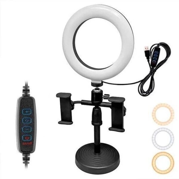 Кольцевая Led лампа Refil Light 16 см на круглом штативе с 2 держателями - L-16