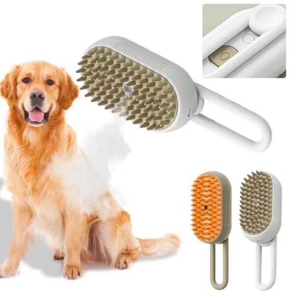Щетка-массажер-спрей паровая Pet Spray Massage Brush 3в1 для вычесывания собак и кошек Белый