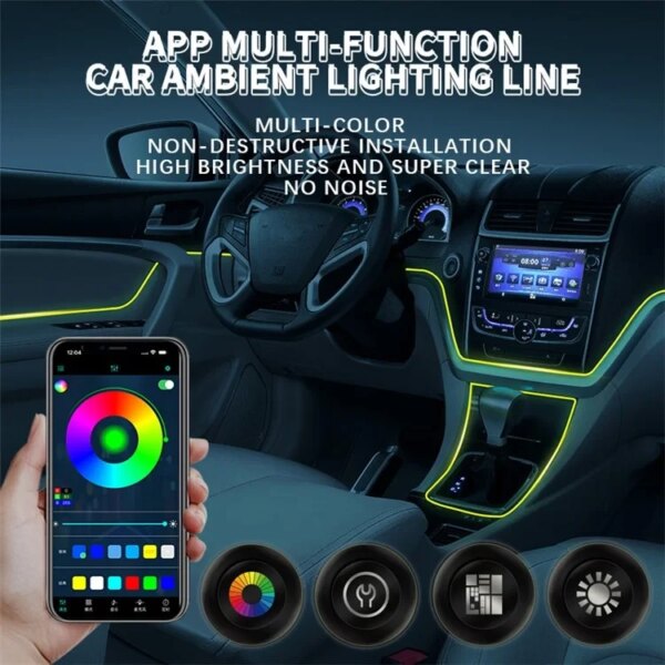 Подсветка салона авто Ambient light Rgb, светодиодная лента торпеды USB Bluetooth многоцветная