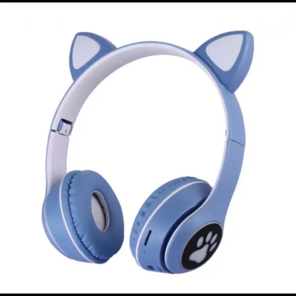 Наушники с кошачьими ушками беспроводные и RGB подсветкой FM радио, micro SD Cat MZ-023 Синие
