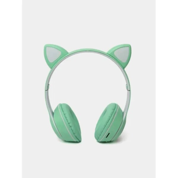 Наушники с кошачьими ушками Bluetooth и RGB подсветкой FM радио, Поддержка карты памяти Cat MZ-023 Бирюзовые