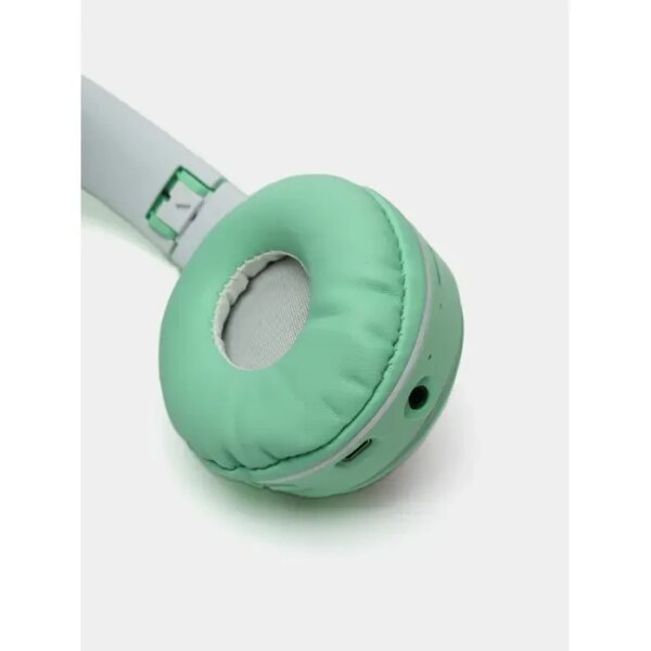Наушники с кошачьими ушками Bluetooth и RGB подсветкой FM радио, Поддержка карты памяти Cat MZ-023 Бирюзовые