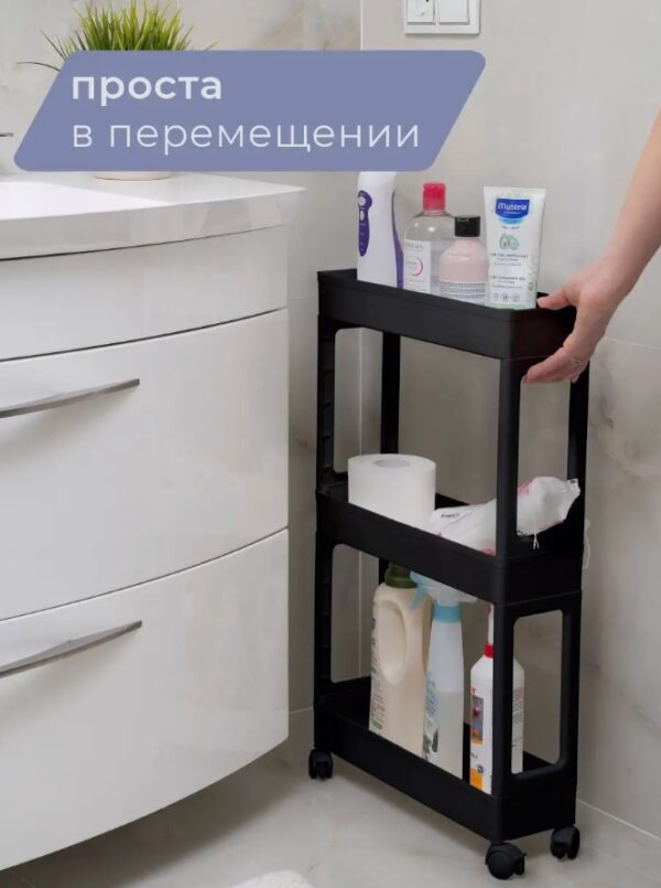 Узкая полка тележка на колесах для ванной и кухни на 3 яруса 61*40*26 см STORAGE RACK-3