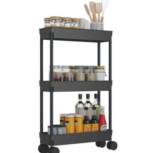 Узкая полка тележка на колесах для ванной и кухни на 3 яруса 61*40*26 см STORAGE RACK-3
