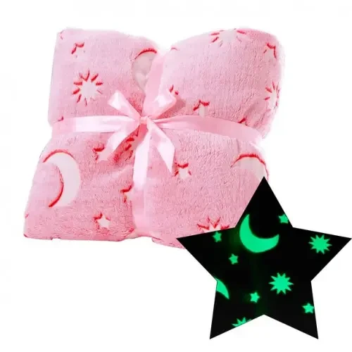 Мягкое одеяло-плед звездное небо 100х150 см Светящийся в темноте Magic Blanket Розовое