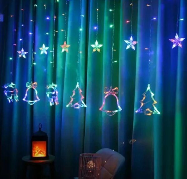 Гирлянда штора Мульти с формами колокольчики 12 PCS light RGB