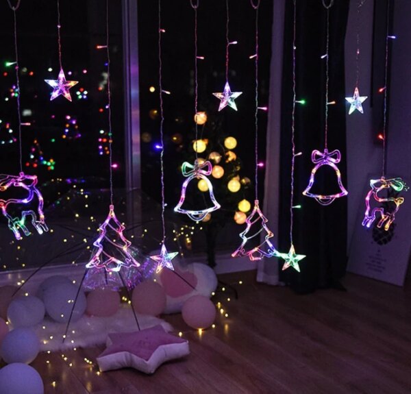 Гирлянда штора Мульти с формами колокольчики 12 PCS light RGB