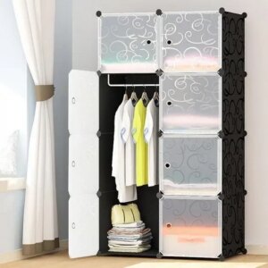 Пластиковый складной шкаф Storage Cube Cabinet 75х37х145 см Черный Сборный органайзер для одежды