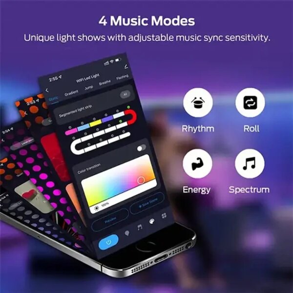 Светодиодная неоновая USB лента с управлением от телефона SFK-11 Bluetooth Гибкая светодиодная лента RGB 5м