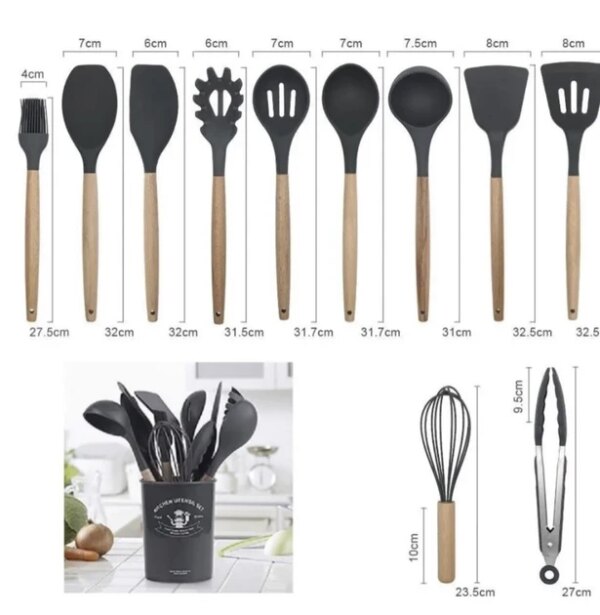 Силиконовый кухонный набор принадлежностей Kitchen stuff 12 предметов BLACK