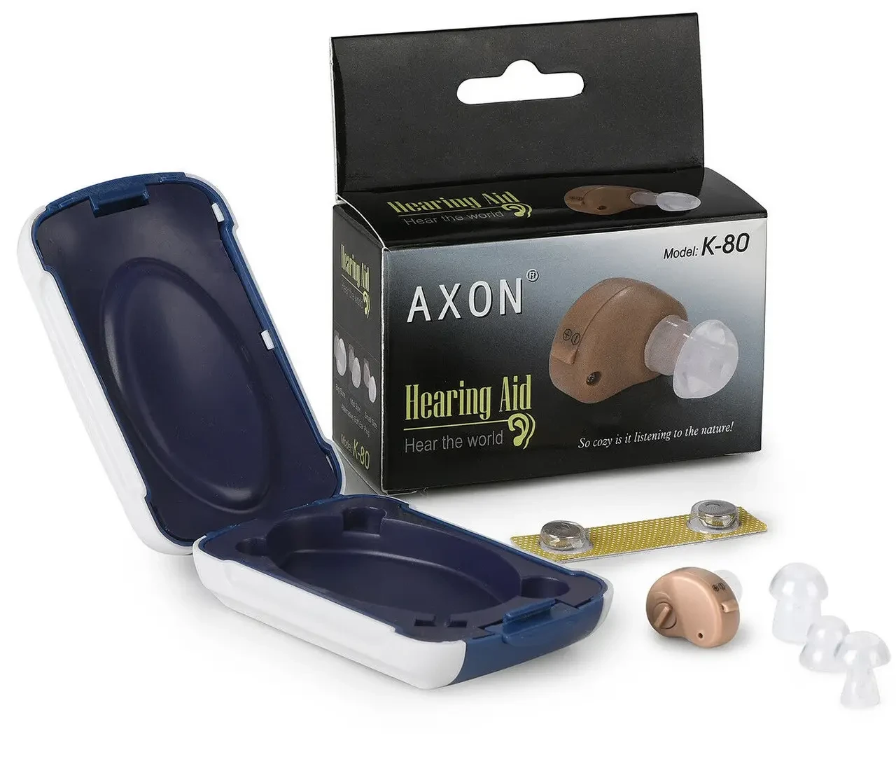 Внутриушной слуховой аппарат усилитель слуха Axon K-80 для пожилого человека пенсионеров