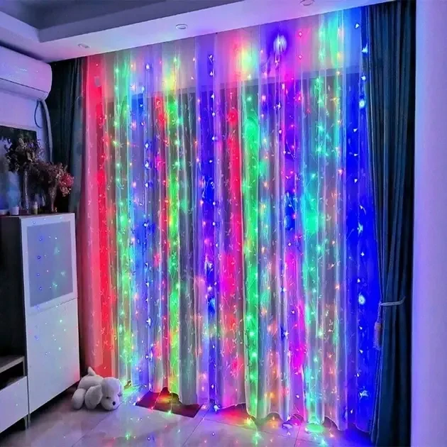 Светодиодная новогодняя гирлянда водопад 2х2 цветная, новогодние гирлянды LED для дома на окно