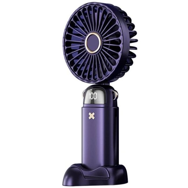 Портативный вентилятор Mini fan XL-880 диаметр 9 см с подставкой для телефона и дисплеем синий