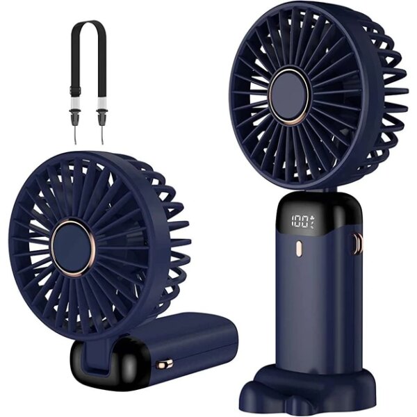Портативный вентилятор Mini fan XL-880 диаметр 9 см с подставкой для телефона и дисплеем синий