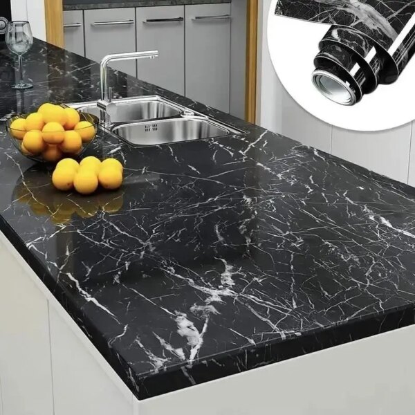 Самоклеящаяся Пленка 5м Черная Мрамор для Кухни Kitchen Sticker Мраморная Наклейка 3м на 60см