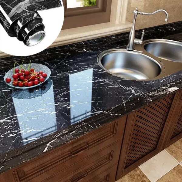 Самоклеящаяся Пленка 5м Черная Мрамор для Кухни Kitchen Sticker Мраморная Наклейка 3м на 60см