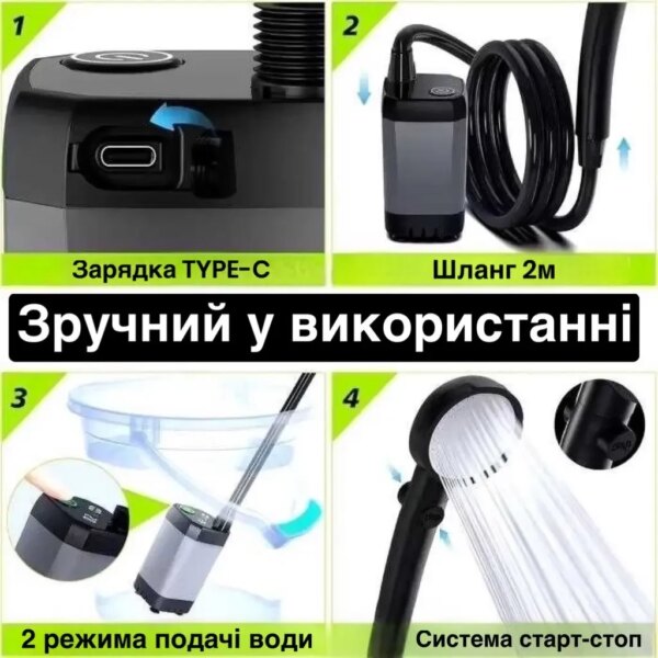 Портативный душ с насосом электрический 9000mAh полевой Lixada Походный переносной душ для туризма и дома