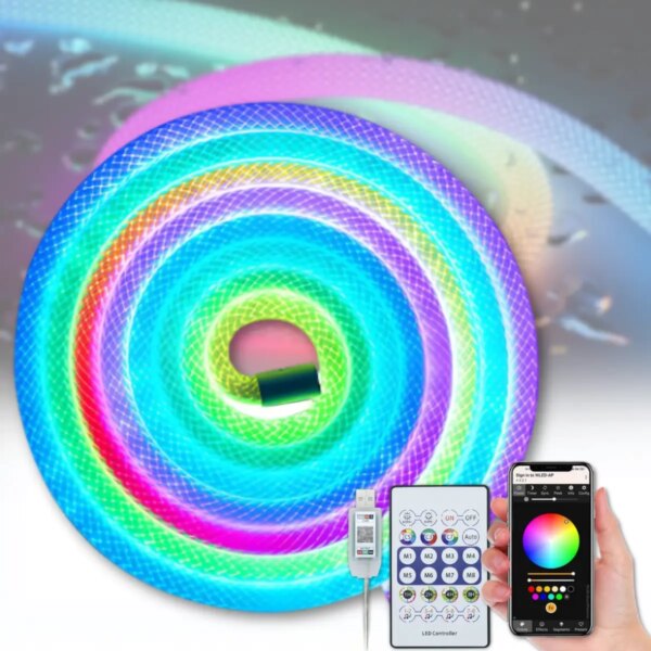 Неоновая LED RGB лента 5 м с чешуйчатым покрытием и управлением через приложение, пульт