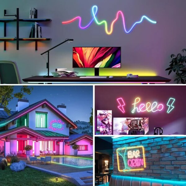 Неоновая LED RGB лента 5 м с чешуйчатым покрытием и управлением через приложение, пульт