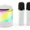Портативная колонка K19 Bluetooth с LED-подсветкой, 2 микрофона, белая, караоке