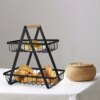 Двухярусная металлическая фруктовница с деревянной ручкой Разборная железная корзина для фруктов 2 яруса