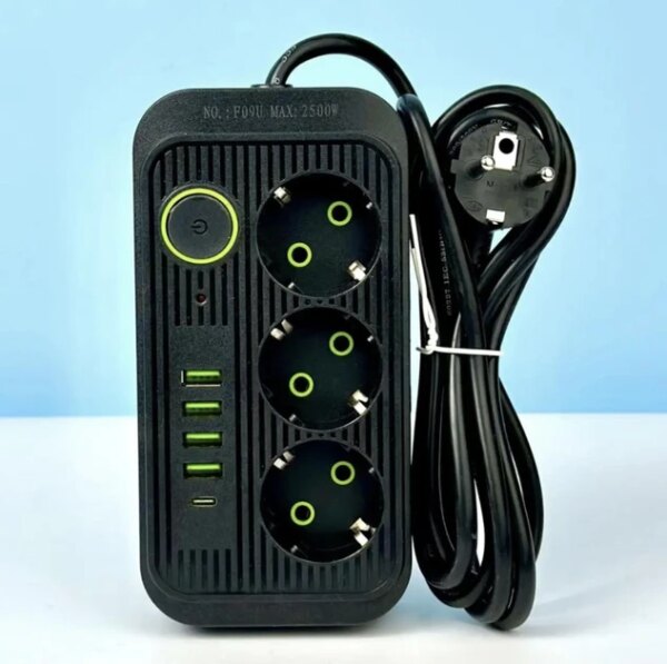 Сетевой фильтр питания UA Power Socket F09U на 6 метров 3 розетки +4USB +Type-C Port , сетевой удлинитель