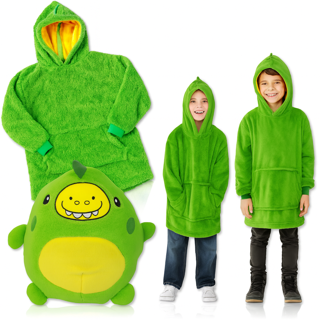Детский плед-толстовка Huggle Hoodie «Лесное приключение» (зелёный) — уютный плед-худи 3 в 1 для игр и отдыха