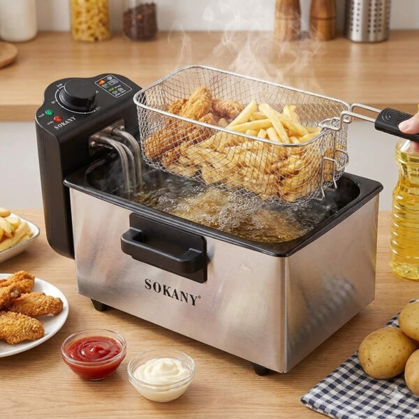 Электрическая фритюрница SOKANY WJ-800, 3,5 л, 2000 Вт, с крышкой, съёмной чашей и защитой от перегрева