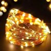 Новогодняя LED гирлянда с серым проводом с пультом управления и питанием от USB Капля Росы Теплый Белый 20м