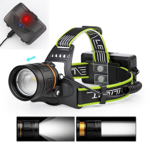 Супер мощный налобный фонарь BL-A12-3-P90, 1000 м, 3 режима, аккумуляторный комплект