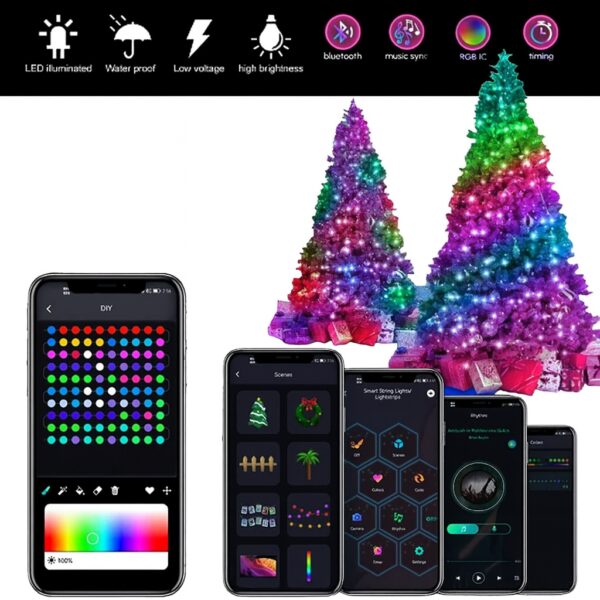Уличные огни 5 м Smart Bluetooth – светодиодная смарт гирлянда RGB, музыкальная, USB, влагозащита IP65